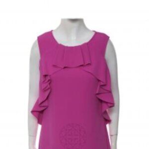 Diane von Furstenberg Magenta Sheer Back Ruffled Dress